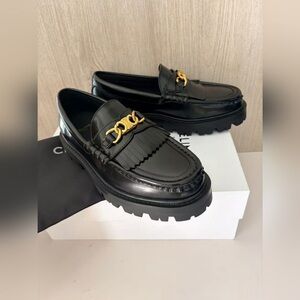 Celine Black Leather Loafers with Gold Accent